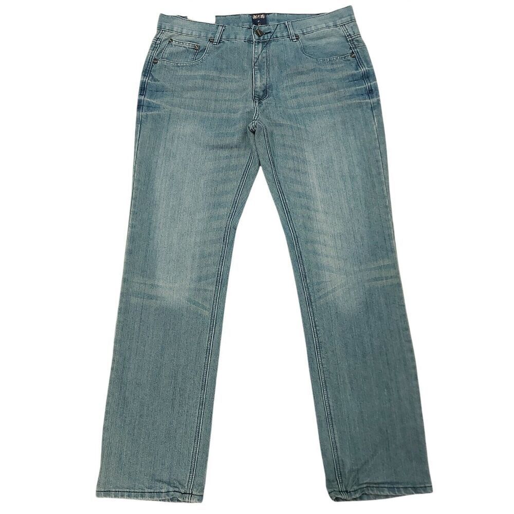 Fusai Jeans Mens 38x34 Blue Straight Leg Mid Rise Grunge Emo Retro Y2K Skater